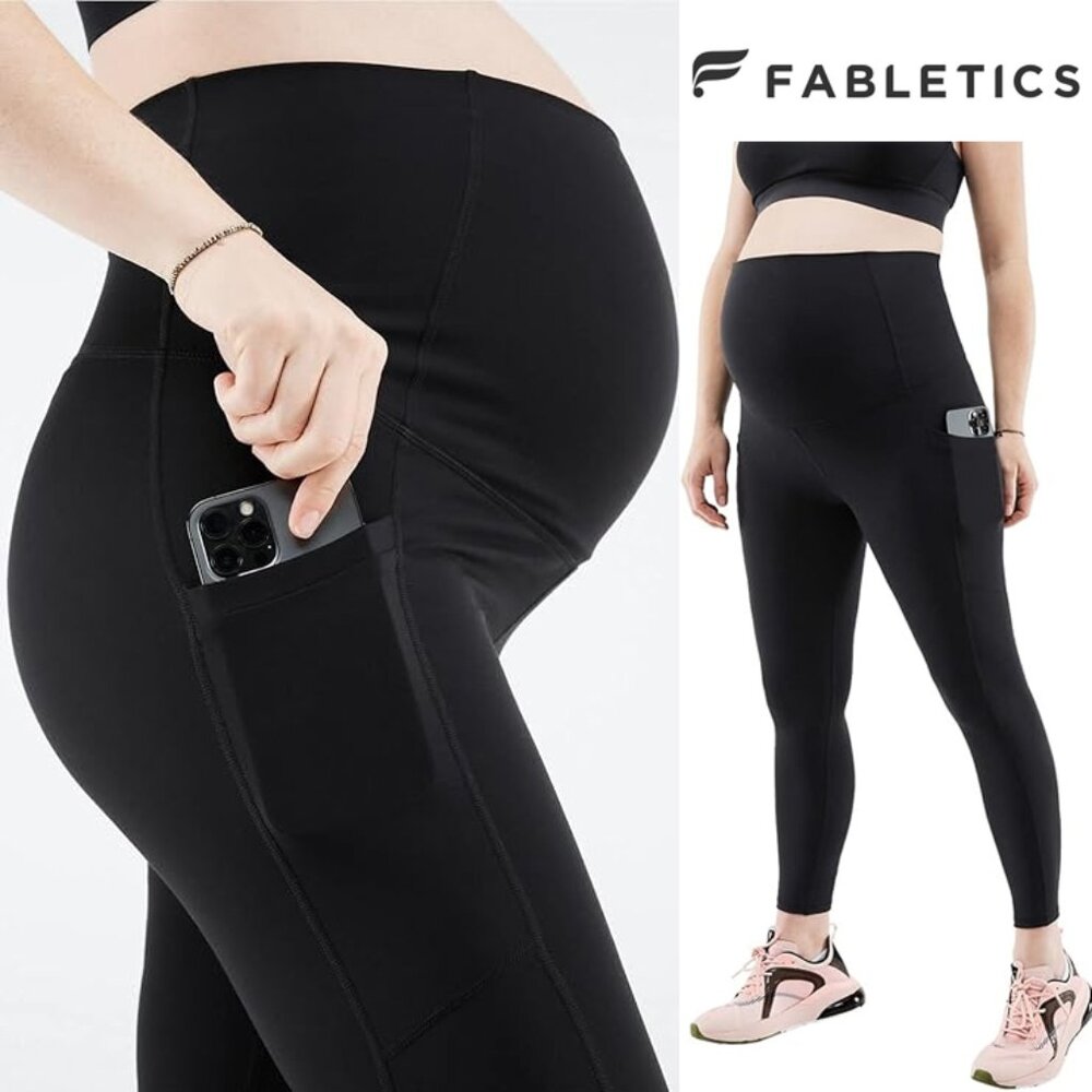 Fabletics Maternity High-Waisted PureLuxe 7/8 Legging Black Medium Comfort $95